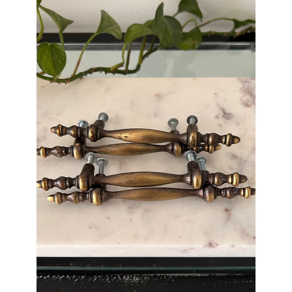 Amerock Vintage Brass Drawer Pulls Spindle Style 3 Inch Center Set of 4 D208971